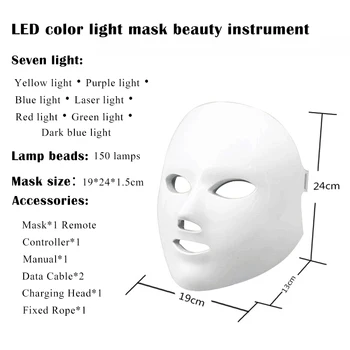 7 Farebné LED Farebné Pleťové Masky Domácnosti, Červené, Modré Svetlo Odstránenie Akné Známky Starostlivosti o Pleť Fotón Omladenie Krásy Nástroja
