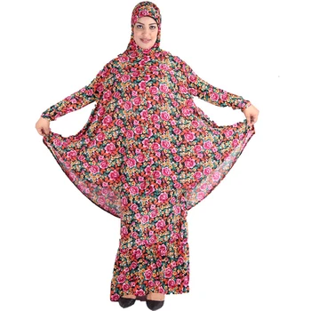 Abayas pre Ženy Moslimských Módne Kaftany Islamskej Šaty arabčina Bežné Dámy Tlač na Kvetinový Arabské Odevy Hidžáb Oblečenie Set