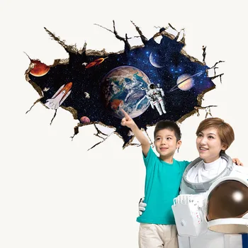 Astronauti Škôlky, Obývacia Izba, Spálňa Pozadie Solárneho Systému Samolepky na Stenu pre Deti Izby Vesmíru 3d Efekt Stenu