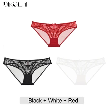 Nový 3 Kus Low-Rise Nohavičky s Čipkou Biela Čierna Červená Sexy Bielizeň Ultra tenké Transparentné Nohavičky XL L M S Výšivky Ženy Pánty