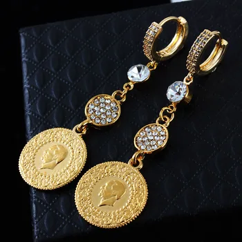 Zlatá Farba Moslimských Islamského Boha Mince Náušnice pre Ženy/Dievčatá Irán perzský turecký Šperky, Náušnice Kvapka Arabských Mincí na Blízkom Východe