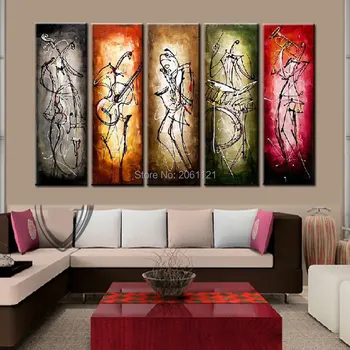Hudobník! 5 panelov Moderné Abstraktné olejomaľba na plátne Abstraktné Údaje Dekorácie Umenie olejomaľba na obývacia izba