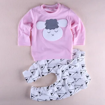 Novorodenca Dieťa Dievča Oblečenie Sady 2 kusy Vyhovuje Bavlna dlhé rukávy T-tričko+Nohavice Málo oviec Bebe oblečenie dievčat