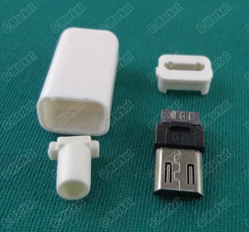 200pcs DIY Micro USB Typ B Samec 5pin Štyri Kus Montáž Konektora Zástrčku , 4 v 1 Biela farba,, doprava zadarmo