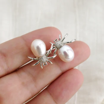 ASHIQI Skutočné Prírodné Sladkovodné Perly Spider Náušnice 925 Sterling Silver Módne Šperky Darčeky pre Ženy