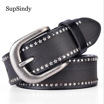SupSindy módne dámske originálne kožené pás Punk Hviezdy Nity, luxusné značky dizajnér pásy pre ženy kvalitný ženský pás