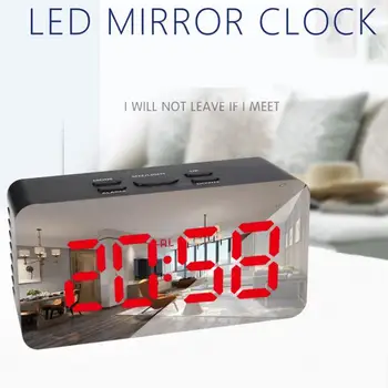 Multifunkčné LED Zrkadlo Budík Nočný Režim Spánok Čas, Zobrazenie Teploty Domáce Dekorácie Digitálne Stôl Hodiny