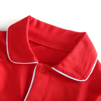 Bavlna 2 kusy tlačidlo hore dievčatá chlapci sleepwear pyžamá súrodenec deti deti pevná červená vianočné pyžamo nastaviť