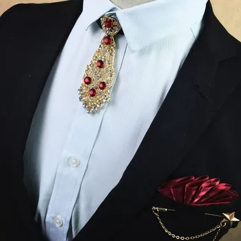 Doprava zadarmo Nové módne kórejský mužov muž muž diamond kovová klieština nevesty svadobné šaty golier exkluzívne kravatu star Brošňa nastaviť