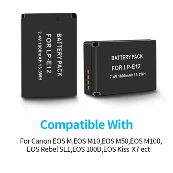 1800mAh LP-E12 LP E12 LPE12 Li-ion Batéria pre Canon EOS M50, EOS M100,100D Kiss X7 Rebel SL1 Fotoaparát