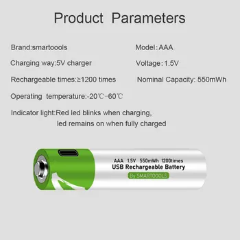 NOVÉ batérie veľkosti AAA 1,5 V 366mAh/550 mWh AAA dobíjacie li-ion batérie USB nabíjateľné pre Diaľkové ovládanie bezdrôtovej myši + Kábel