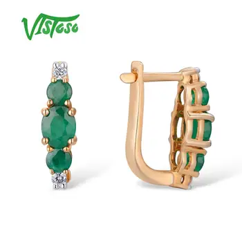 VISTOSO Zlaté Náušnice Pre Ženy 14K 585 Rose Gold Pôvabné a Elegantné Emerald Žiarivý Diamant ohromujúci Luxusné Strany Jemné Šperky