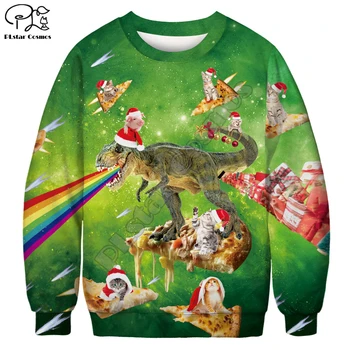 Nový Vianočný Sveter rodiny Dinosaurier Santa Claus Vytlačené Vtipné Mikiny Muži Ženy Sweater Vianočný voľné Novinka Topy 06
