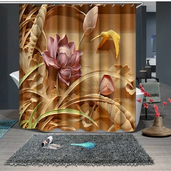 3d Lotus Leaf Klasického Štýlu Zobrazenia Sprchové Závesy Kúpeľňa Opony Pohodlné Zahustiť Nepremokavé Pribrala Vaňa Opony