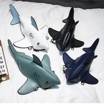 Zábava Osobnosti Roztomilý Dizajn Shark PU Kožené Bežné Taška cez Rameno Tote Crossbody Mini Messenger Taška Kabelka Spojka Taška Kabelku Klapka