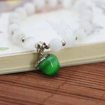2019 8 mm Biela Mačacie Oko Náramok Zelený Malé Apple Prívesok Žena Náramok Pre Ženy, Dievča, Darček Módne Šperky Robiť Dizajn
