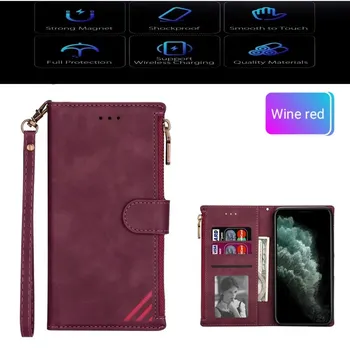 Zips Peňaženky Flip Kožené Telefón puzdro Pre Samsung Galaxy S21 S20 FE S10 S9 S8 Plus S7 S6Edge Poznámka 20 Ultra 10 Pro 8 9 Kryt Capa