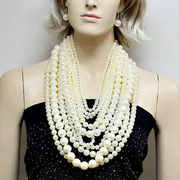 Móda prehnané viacvrstvových reťazci, big perlový náhrdelník ženy, luxusné plavky s uväzovaním za dlhý náhrdelník hostiny, párty šperky dámske