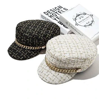 Vojenský klobúk Flitrami mreže line Zlatá reťaz šiltovku zimné čiapky pre dámske dizajnér klobúk Osemhranné klobúk Berets Newsboy Spp