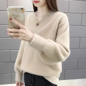 2020 jeseň zima tvaru noriek velvet sveter ženy pulóver kórejská verzia voľné vonkajšie nosenie hrubé pletené top klesnutie tričko