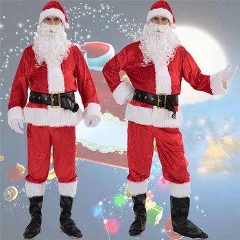 Vianočný Kostým Santa Claus Maškarný Dospelých Vyhovovali Cosp položiť Party Oblečenie 7PCS Unisex Muži Ženy Vianočný Darček Oblečenie Oblečenie