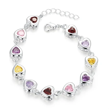 Najlepšia Kvalita Farebné Cz Srdce Dizajn Odkaz Náramky Šperky 925 Sterling Silver Prívesky Pre Valentines Dary