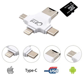 Multi-Funkcia 4 v 1 Čítačka Kariet Typ-c/Blesk/Micro USB/USB 2.0 All in 1 Micro SD Čítačku pre iPhone 5/5/6/6 plus/6s