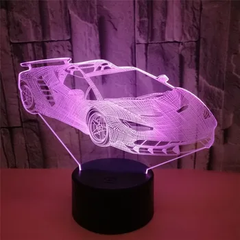 3D Hologram Lampa Cool Car Akryl 7 Zmena Farby Nočné Svetlo Baby Touch Prepínač, Farebné svetlá LED USB Stolná lampa Atmosféru lampa